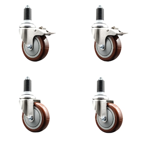 Service Caster 4 Inch 316SS Maroon Poly Swivel 1-1/4 Inch Stem Caster Lock Brake SCC, 2PK SS316TTLEX20S414-PPUB-MRN-2-S-2-114